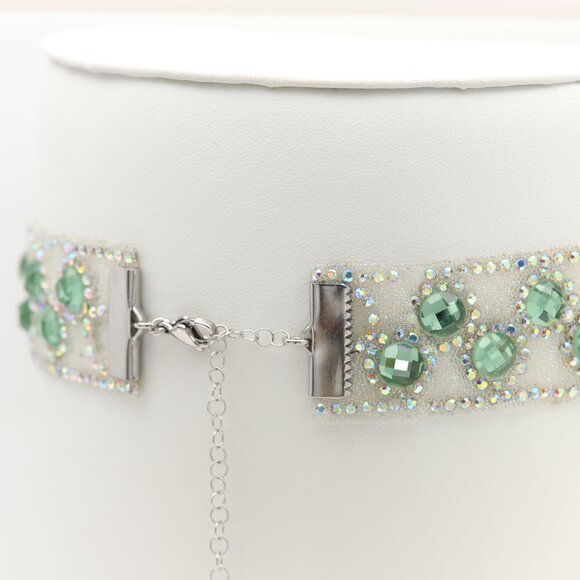 Sparkly Green Choker Necklace Adjustable Length Rhinestone Chokers  (#72) - Picture 4 of 12